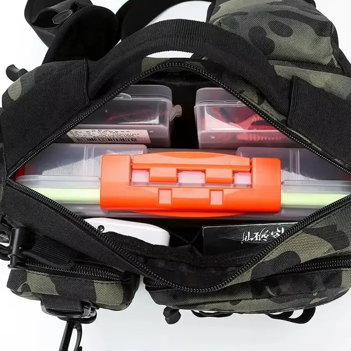 Sac à dos pêche avec porte-canne et rangement leurres - Sac banane technique pour hommes pêche à la mouche