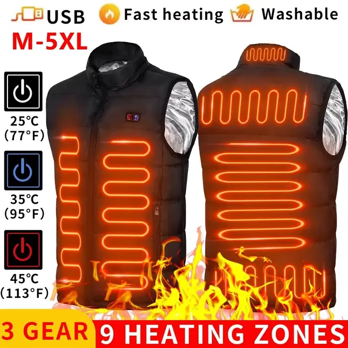 Veste chauffante électrique 9 zones graphene pour pêche hivernale - Manteau chauffant USB homme femme camping