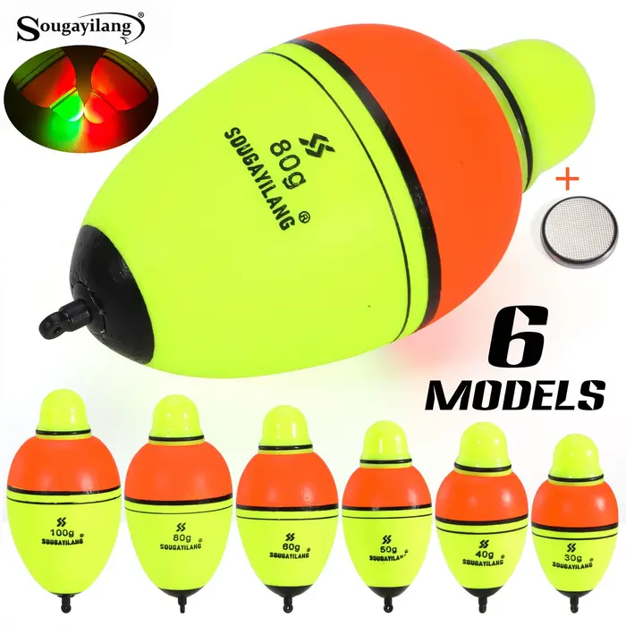Flotteurs luminescents Sougayilang 2 pièces, 6 tailles pour pêche avec appâts de 30 à 100g, en
