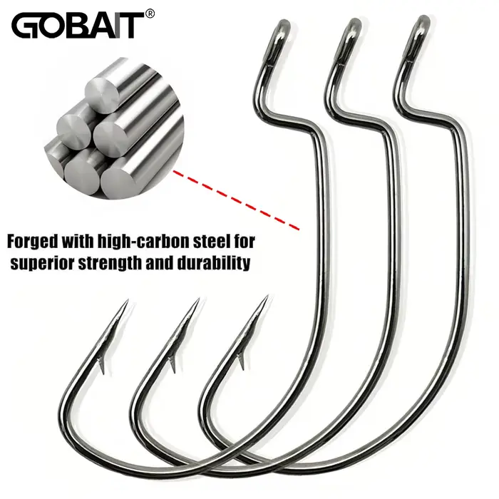 25 hameçons offset à large ouverture pour leurres souples - Texas rig pour gros bar - Acier haute teneur carbone barbelé