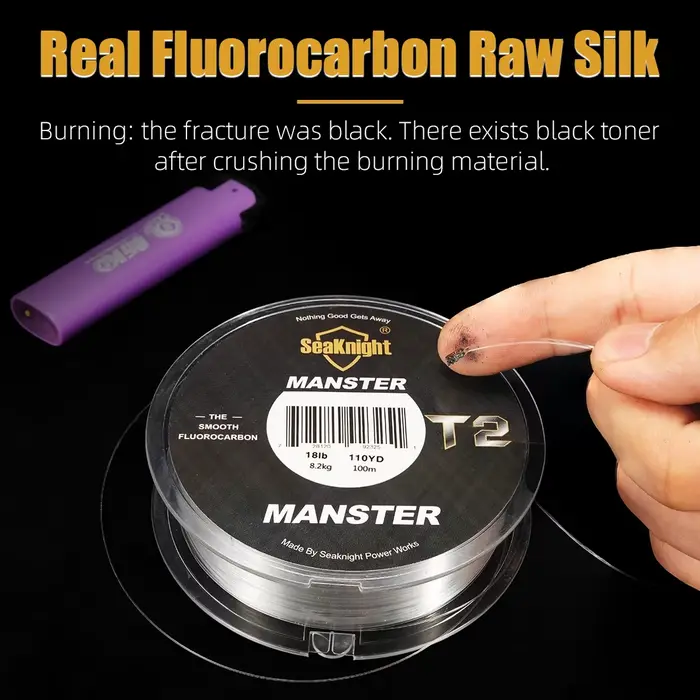 Ligne de pêche fluorocarbone 100% MANSTER T2 SeaKnight, 100M pour pêche en mer, 3-35LB, fil carbone coulant
