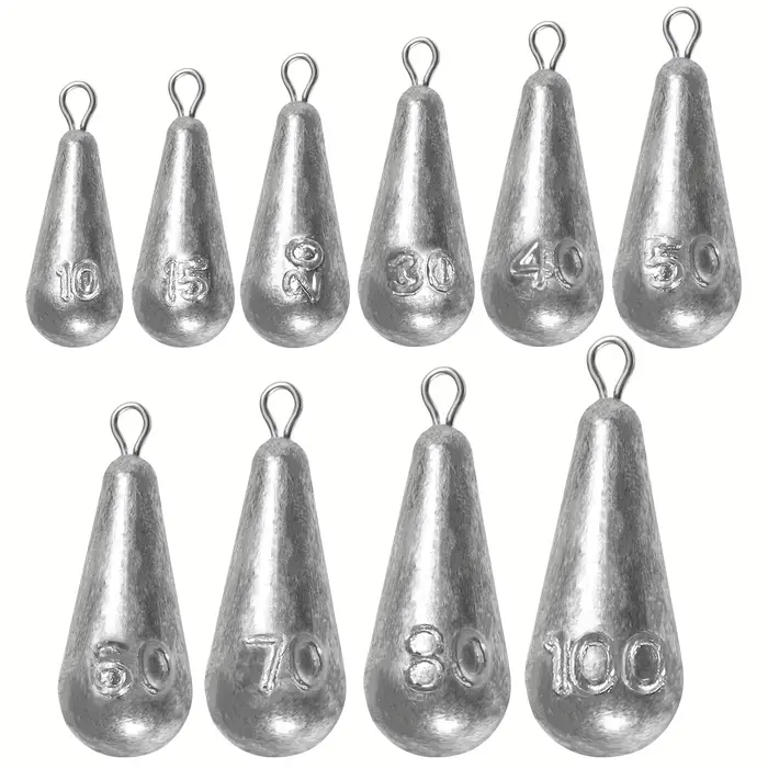 Plombs de pêche goutte 10 tailles pour drop shot et basses en eau douce et mer