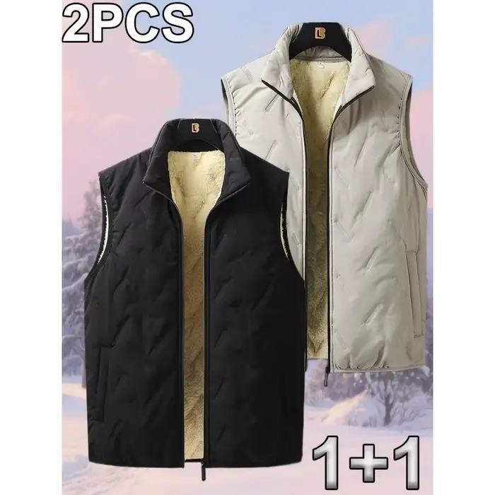 Gilet homme col montant coton automne hiver - Veste sans manches casual biker taille plus chaude