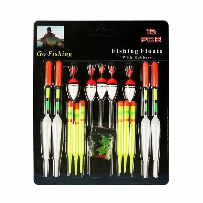 Flotteur de pêche vertical lumineux 15 pièces pour la carpe, appât multifonction avec bâton phosphorescent