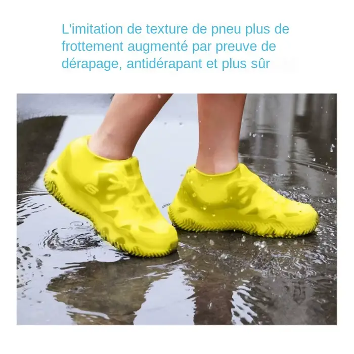 Chaussures de pluie imperméables antidérapantes en silicone élastique pour hommes et femmes - Couvre-chaussures réutilisables