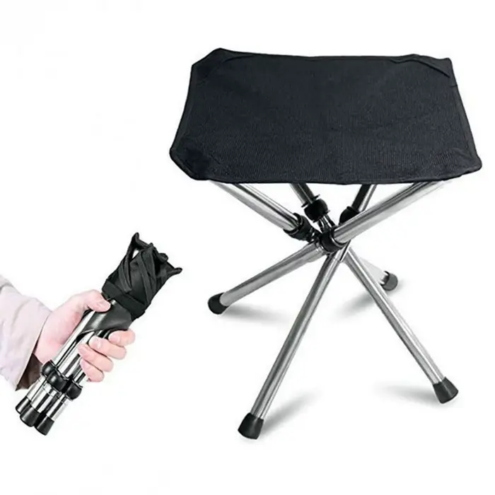 Chaise pliante pêche 4 pieds avec sac de rangement en acier inoxydable pour camping et pique-nique