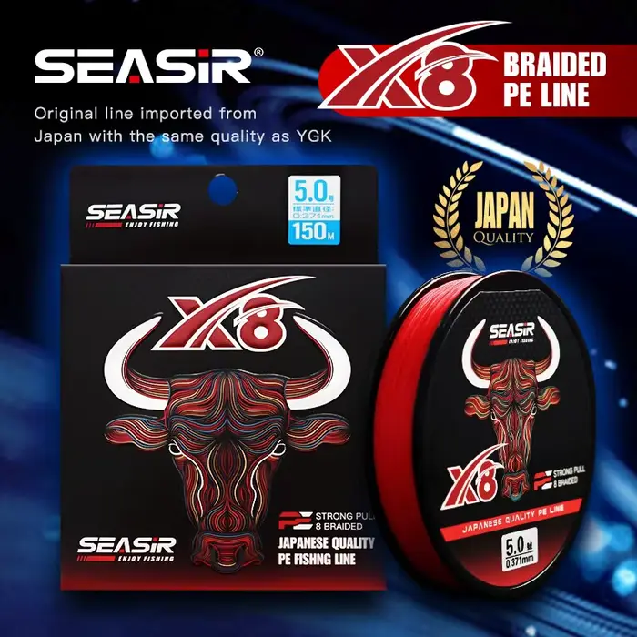 Ligne de pêche multifilament Seasir RedBull 8, 150 mètres haute résistance 12-50LB, qualité japonaise pour ligne principale