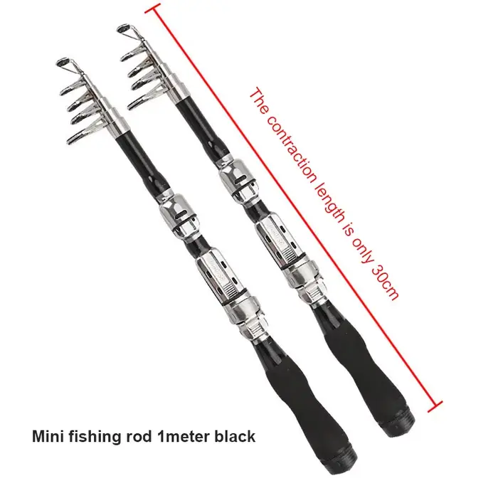 Canne télescopique pêche voyage 1.2m à 2.1m carbone léger avec moulinet mini pour carpe et truite
