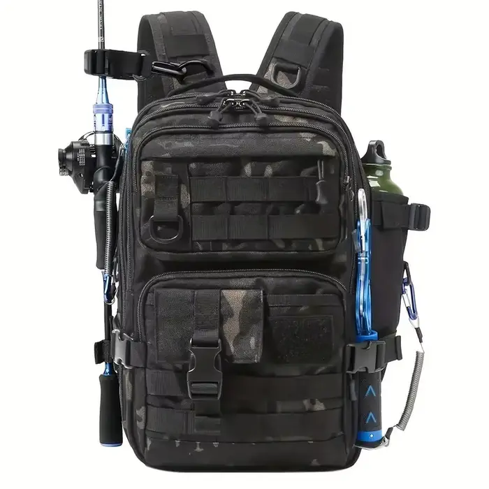 Sac à dos pêche 1000D nylon imperméable double bretelles - Sac rangement matériel pêche chasse randonnée extérieur