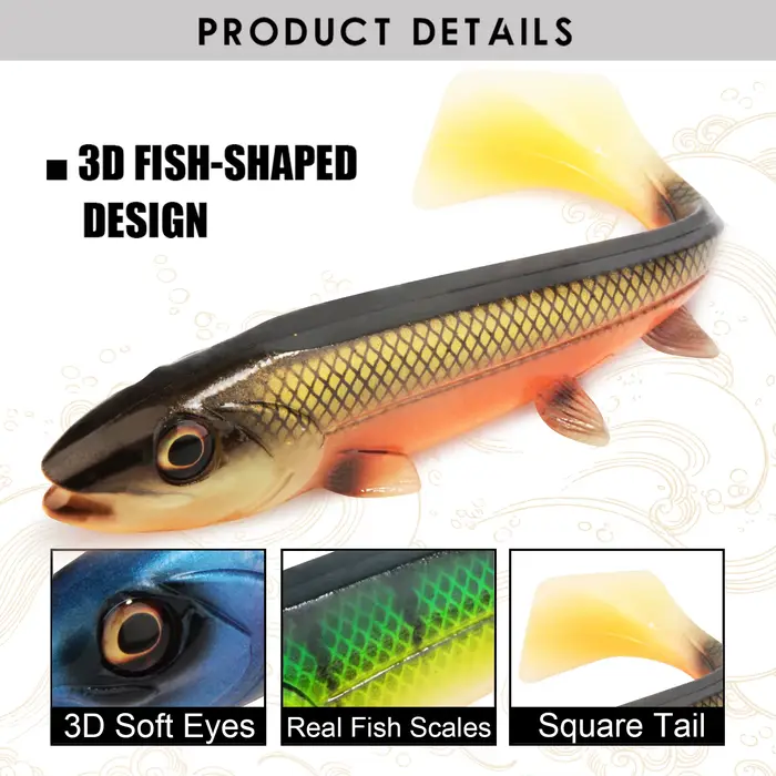 Swimbait Bombshad queue carrée 14cm/18cm pour gros brochets - Leurre silicone imprimé pêche mer