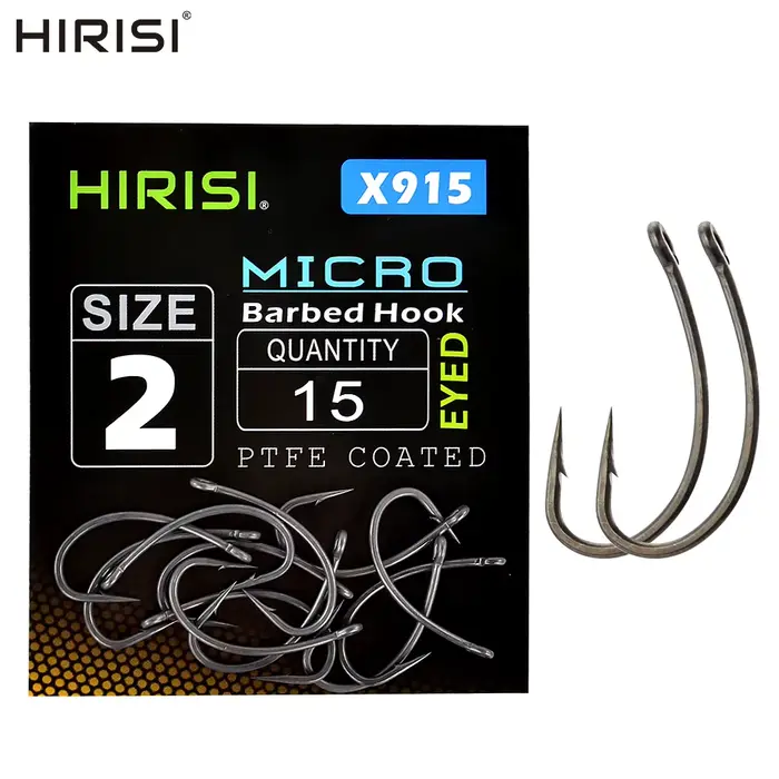 Hameçons micro-barbes Hirisi X915 pour carpe - 15 pièces acier haute teneur en carbone revêtus PTFE