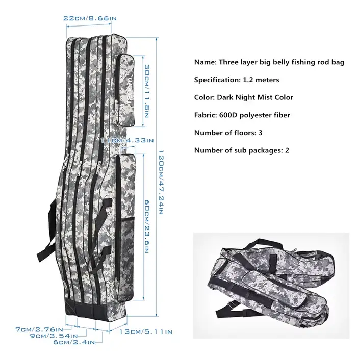 Sac de pêche mer pliable 3 couches 1.2m/1.5m à double bretelles pour cannes et outils