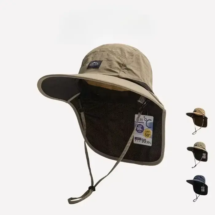 Chapeau de pêche à large bord avec protection nuque unisexe rapide séchage pour randonnée et pêche