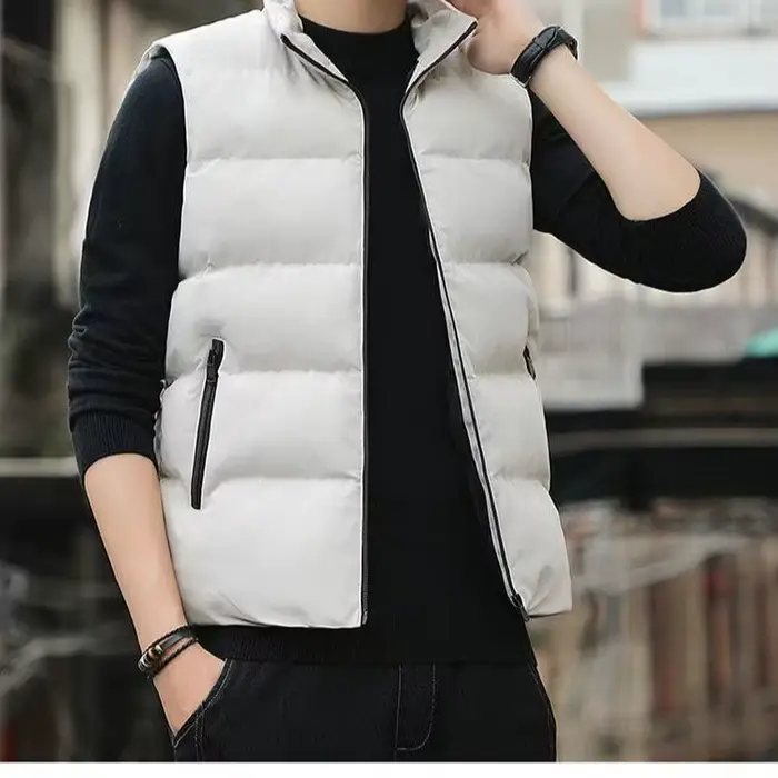 Veste hiver sans manches homme col montant matelassée en coton épais pour la pêche