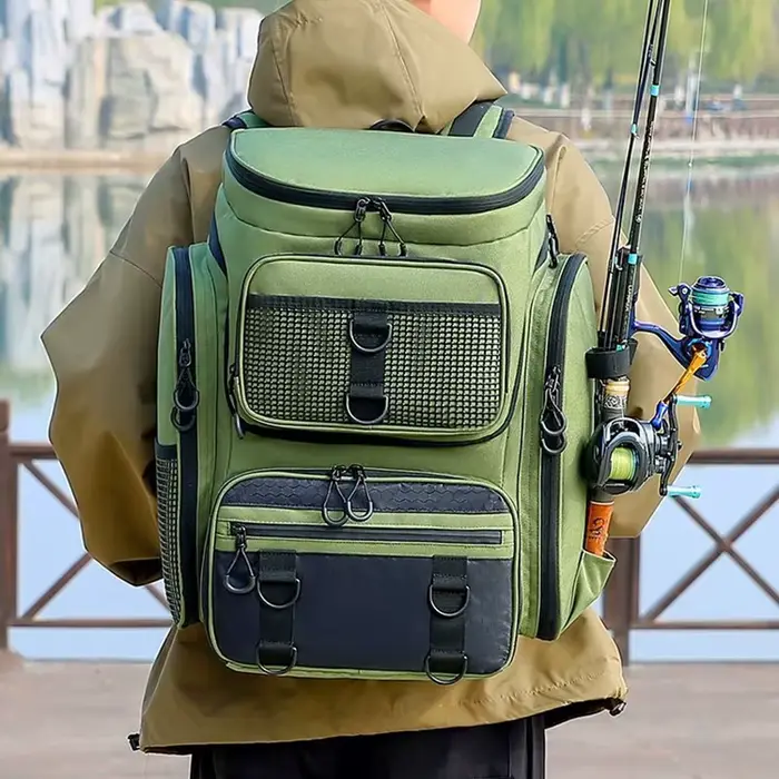 Sac à dos de pêche avec porte-cannes - Rucksack multifonction pour matériel de pêche et randonnée