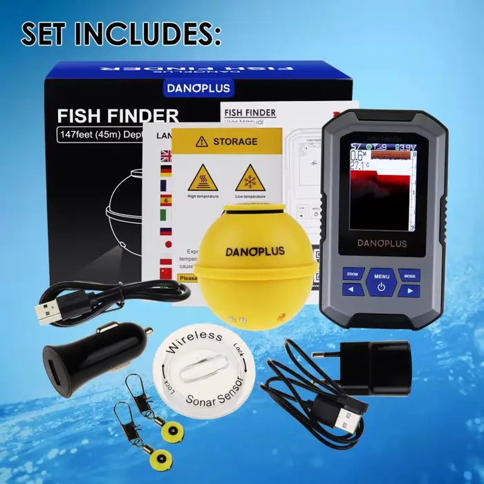 Détecteur poissons numérique sans fil 45m profondeur écran couleur LCD grand format lampe attractive capteur intégré
