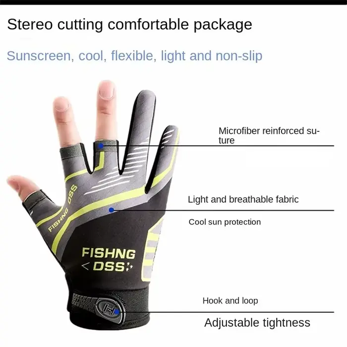 Gants trois doigts pour pêche et vélo - Protection solaire anti-dérapage hommes été