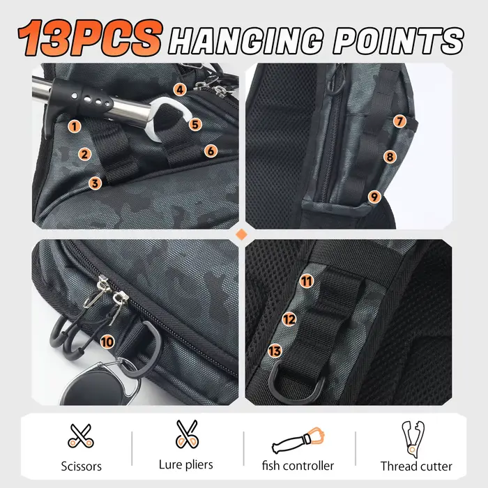 Sac à dos pêche multifonction HAUT TON imperméable - Plateforme pliable avec motif rayé en tissu Oxford EVA