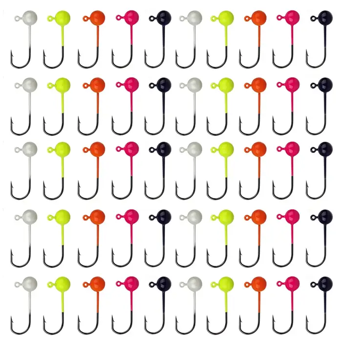 Set 50 hameçons jig tête plombée 0.4g à 2g barbelés tranchants pour leurres souples équipement pêche