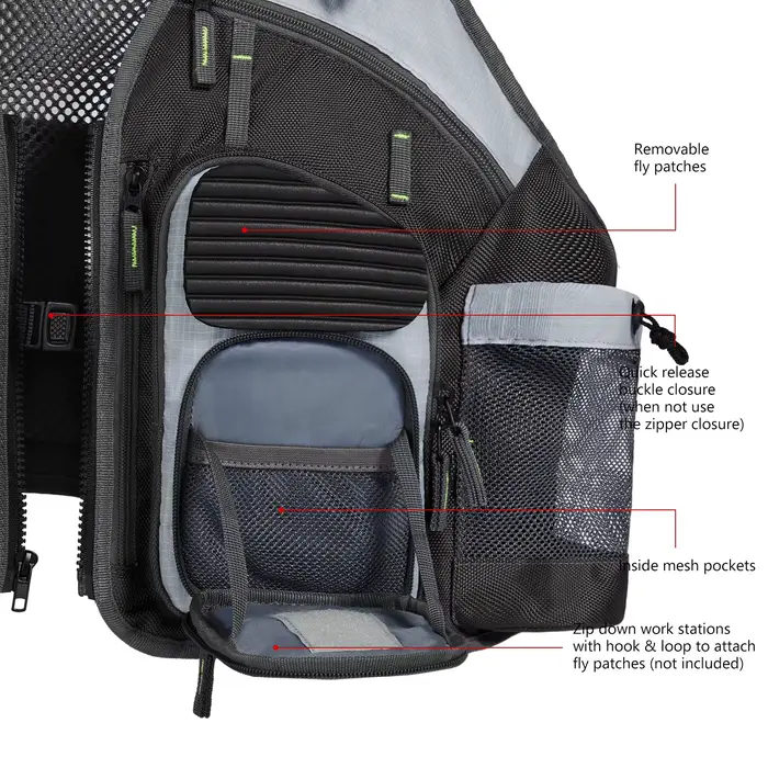 Gilet de pêche ajustable et respirant Bassdash pour la pêche sportive en extérieur