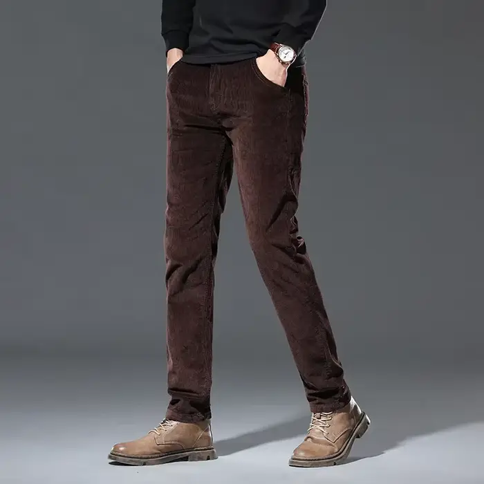 Pantalon velours polaire hiver homme nouveau classique chaud épais droit pêche décontracté