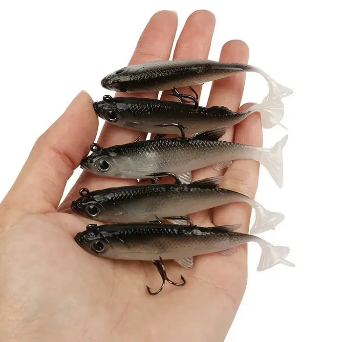 Kit 5 leurres souples artificiels 8cm avec hameçons pour pêche fraîche - appâts cool