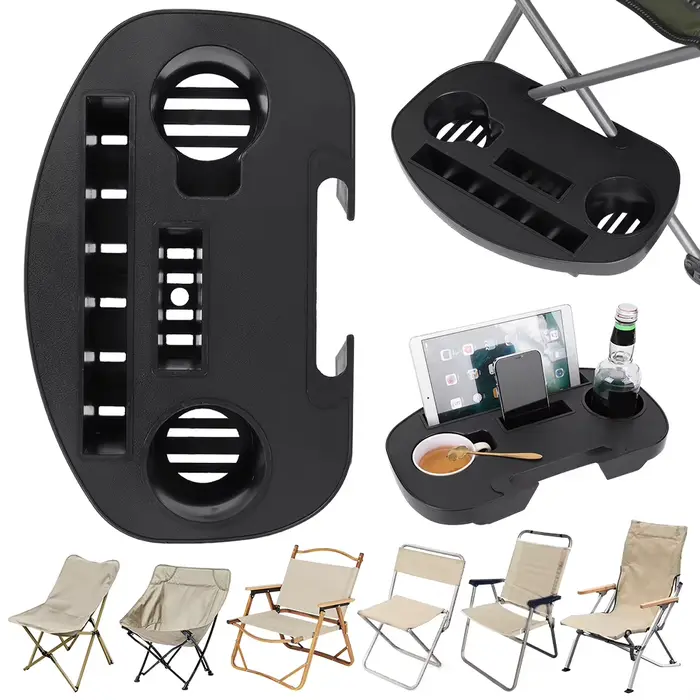 Tablette latérale clipable pour chaise pliante de pêche et camping avec porte-gobelet