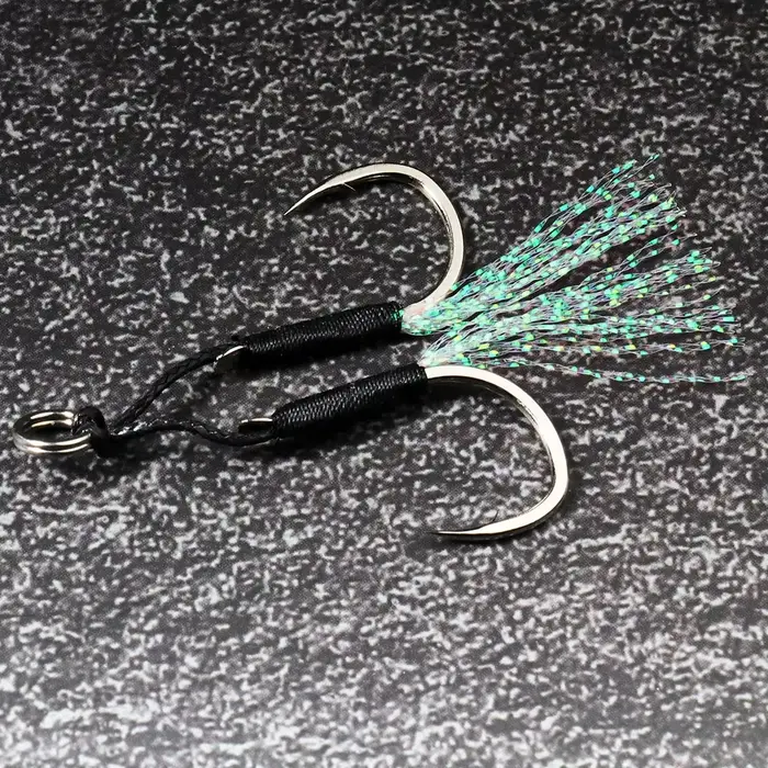 10 paires hameçons assist jig plumes acier carbone - Matériel pêche verticale et jigging lent