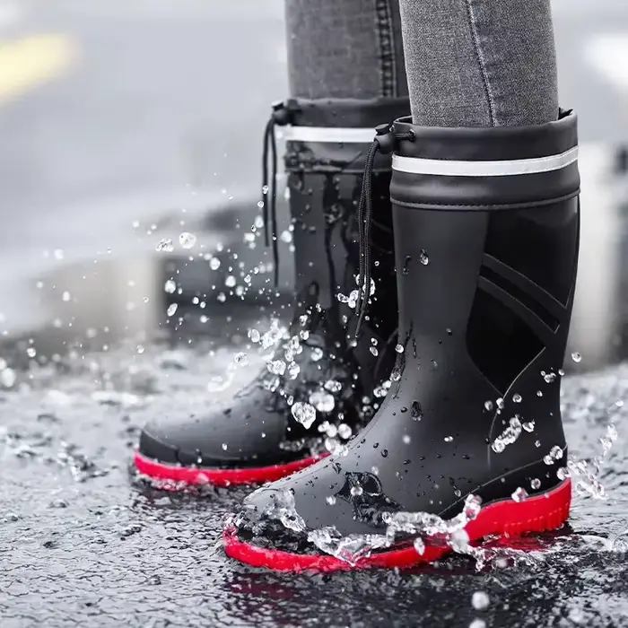 Bottes de pêche homme mi-mollet mode - Bottes extérieur caoutchouc antidérapantes imperméables