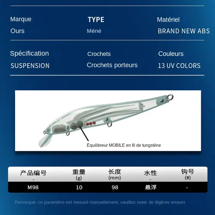 BEARKING Minnow Wobbler 9.8cm 10g SP dive 2.1m - jerkbaits professionnels pour pêche aux prédateurs