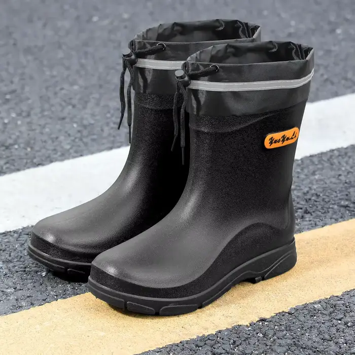 Bottes mi-mollet imperméables pêche homme bandes réfléchissantes sécurité randonnée aquatique