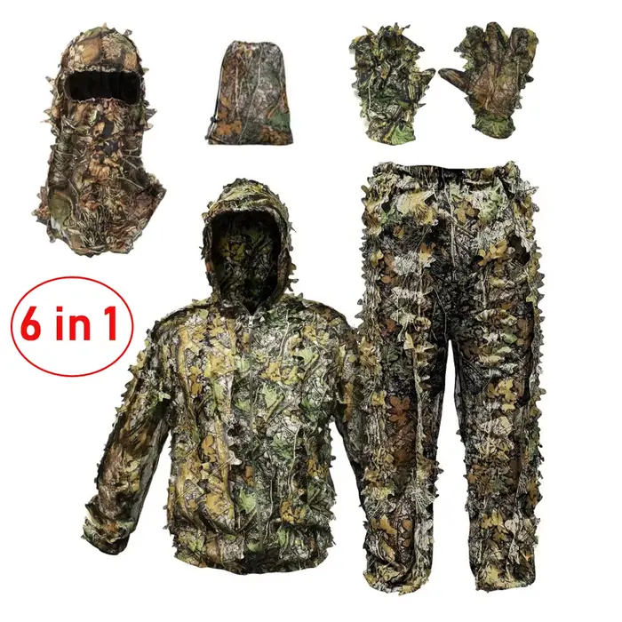 Combinaison chasse camouflage légère 6 en 1 - Tenue feuillue respirante pêche et outdoor