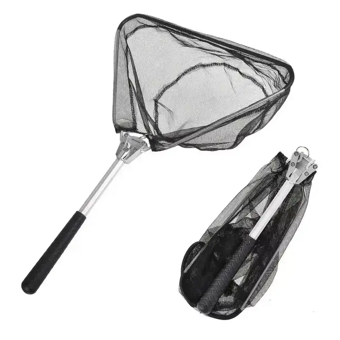 Filet de pêche pliable triangulaire aluminium léger et durable noir outil pratique portable