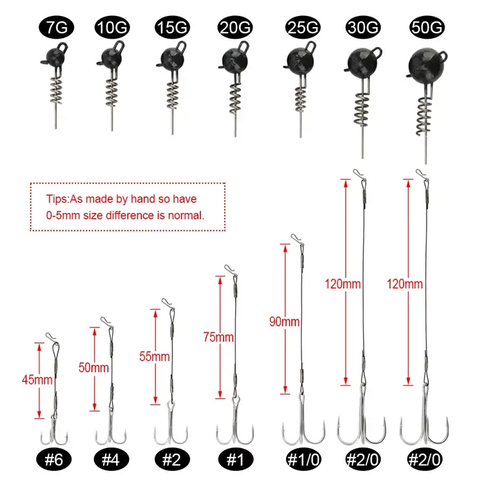 Tête Jig en bois de rose avec hameçons triple aiguisés - montage stinger rig pour basse, brochet et mer
