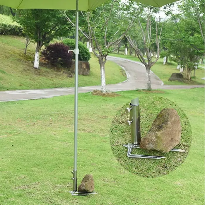 Support Parapluie Pêche Acier Inoxydable avec Auger Sable - Fixation Anti-vent Plage Berges Solide
