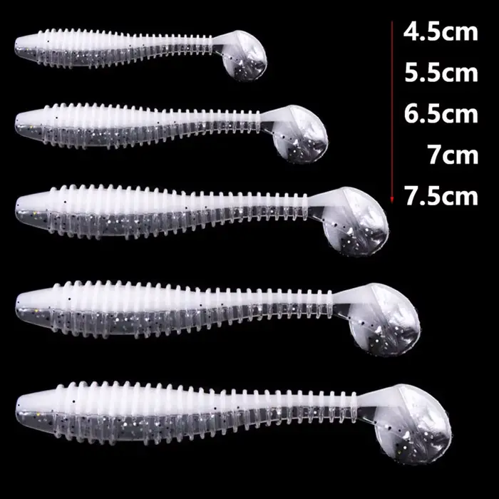 Leurre souple T-tail 10 pièces pour perche et poisson mandarin avec hameçon plombé appât vibrant deux couleurs