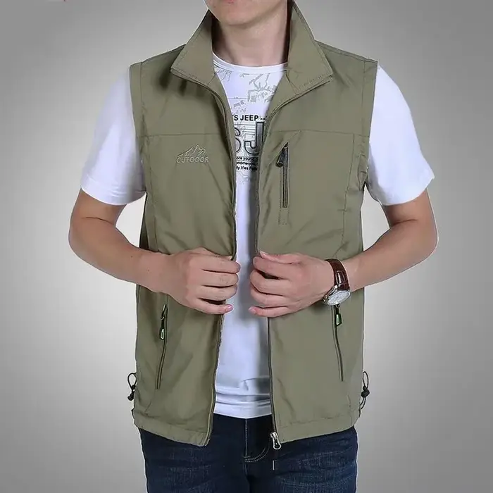 Veste légère homme pêche été respirante mesh avec poches et fermeture éclair couleur unie