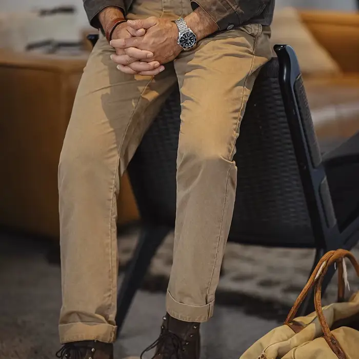 Pantalon vintage twill coton lourd travail automne pêche classique homme droit