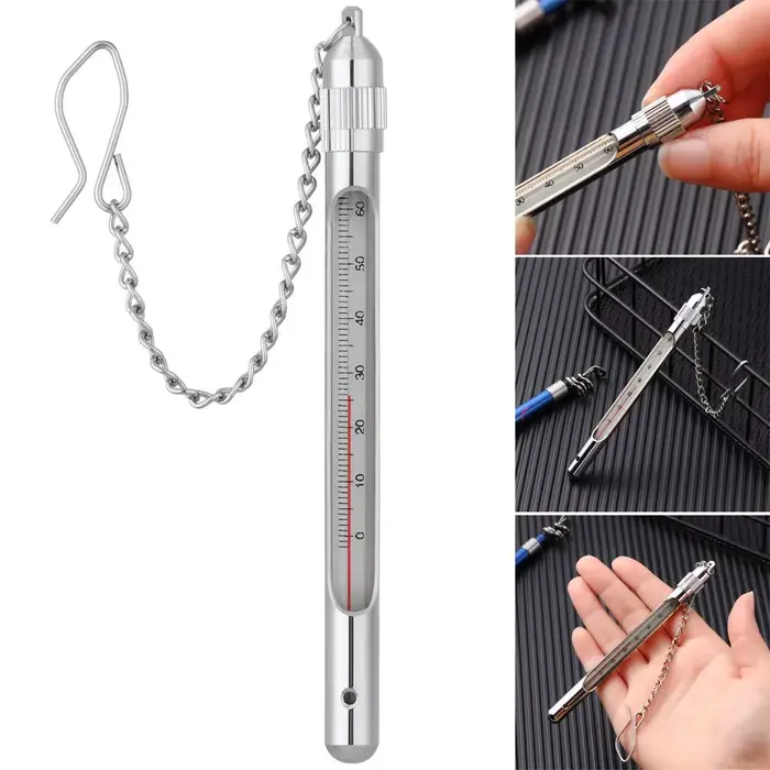 Thermomètre pêche eau ruisseau acier inoxydable avec mousqueton sensible accessoires pêche à la mouche