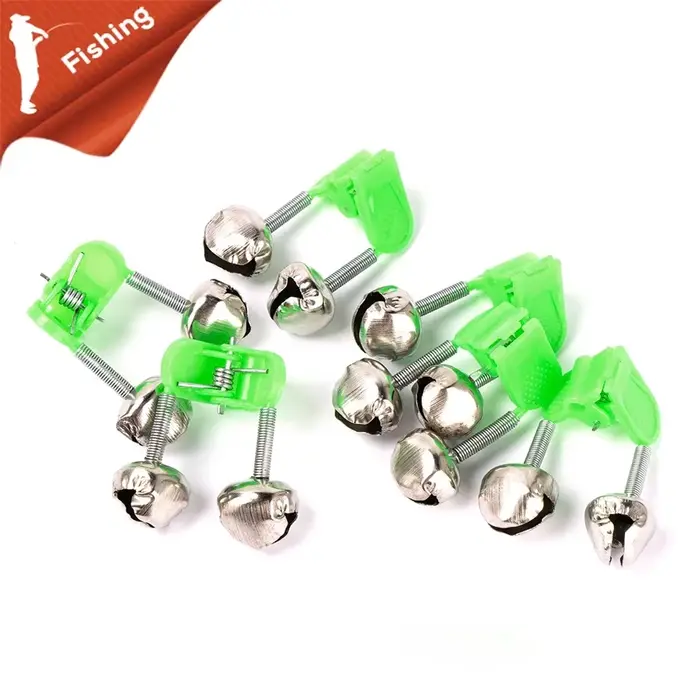Lot 10 cloches vertes métal pour canne pêche avec clips pince accessoire extérieur pêche carpe