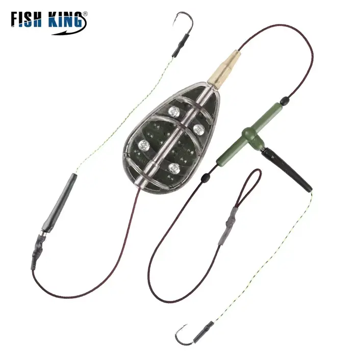 Cage amorce feeder pêche carpe acier carbone 30g à 100g avec hameçon et leurre artificiel