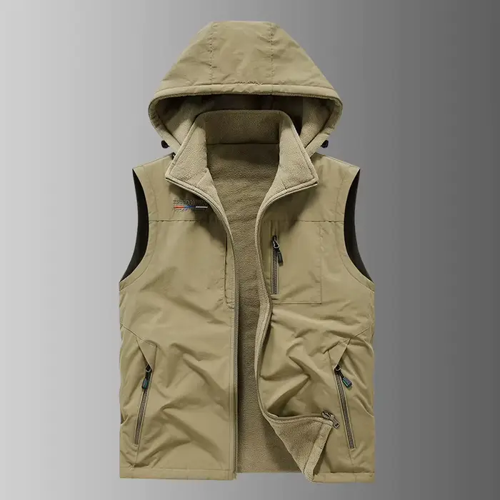 Veste polaire capuche homme double face nylon épais chaude pêche extérieur automne hiver