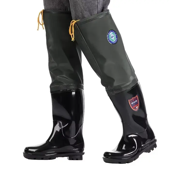 Pantalon de pêche imperméable renforcé avec bottes intégrées antidérapantes et résistantes à l'usure