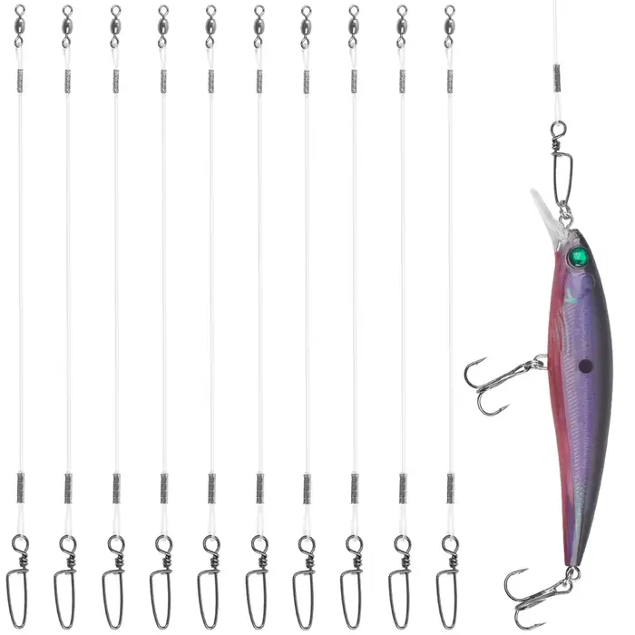 10 bas de ligne fluorocarbone 20-50LB avec émerillon - Invisibles sous l'eau pour montages leurres