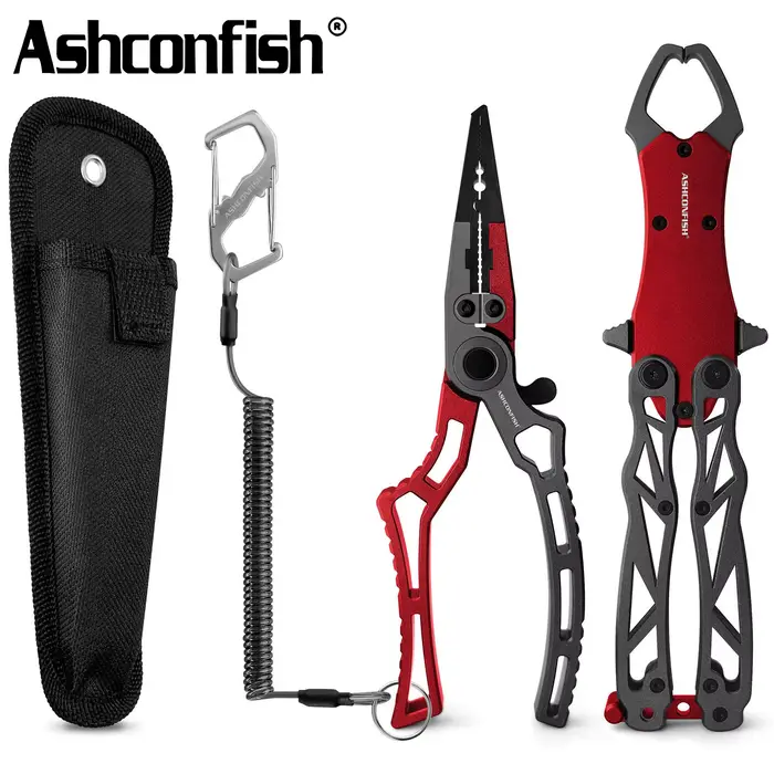 Kit complet pêche Ashconfish en alliage aluminium - Pince, décrocheur, pèse-poisson et ciseaux
