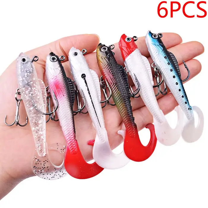 6 wobblers souples silicone pour bar brochet carpe - leurres artificiels pêche mer