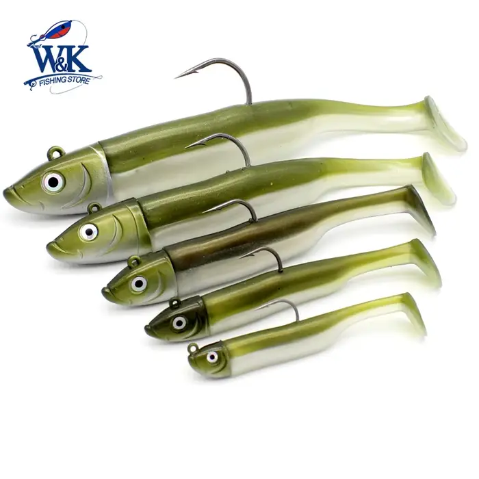 Kit de Leurres Souples Paddle Tail pour Bar, 5 Tailles de 6 à 14.5 cm avec