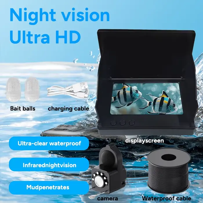Caméra de pêche portable 1080P vision nocturne écran LCD 4.3" détecteur profondeur angle 130° pêche main