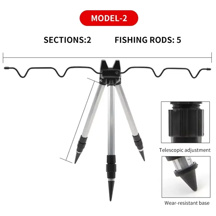 Support télescopique 3 branches pour canne de pêche en mer - trépied réglable avec base stable