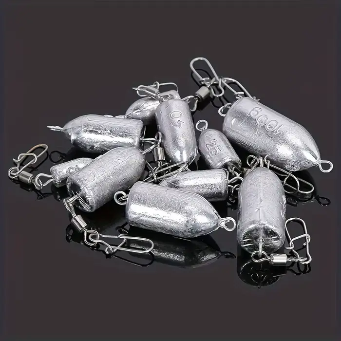Lot de 5 plombs de pêche avec émerillon snap pour pêche au bar et pêche en mer - 11 tailles disponibles